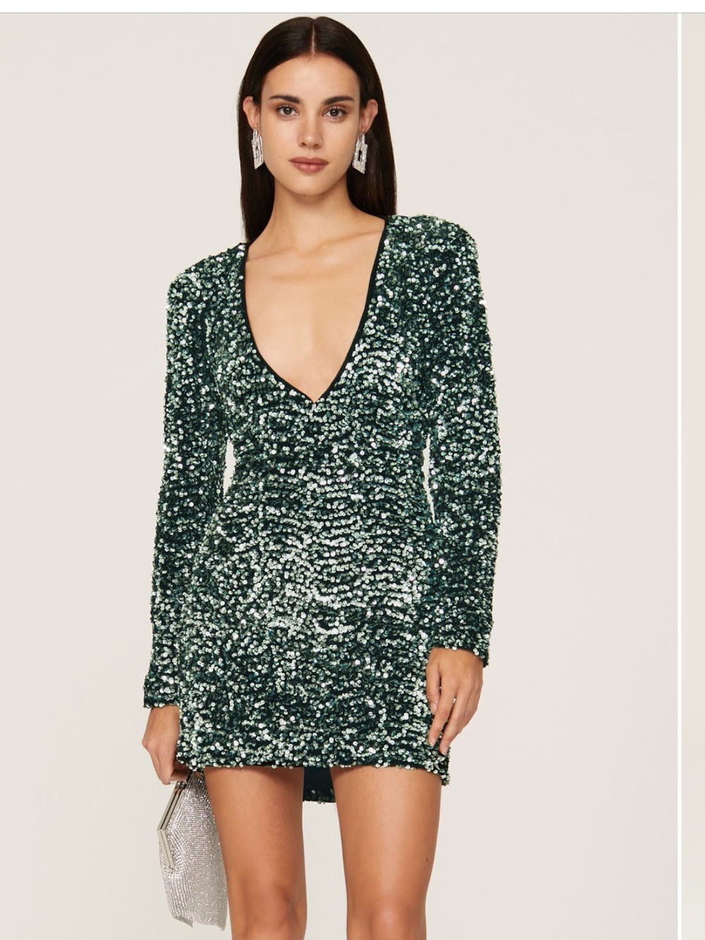 Bardot Emerald Green Sequin V-Neck Mini Dress